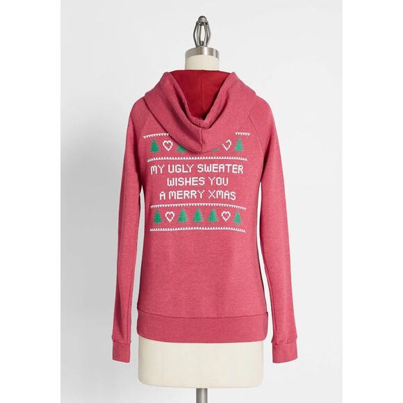 NWT Love My Ugly Christmas Sweater Zip hoodie funny sweatshirt medium - Picture 1 of 4